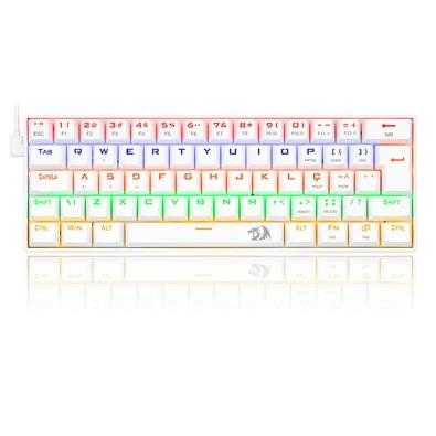 Teclado Mecânico Gamer Redragon Lakshmi Lunar White, Rainbow, Switch Brown, Layout 60%, ABNT2, Branco    Cor Exclusiva Agora com a pintura exclusiva L