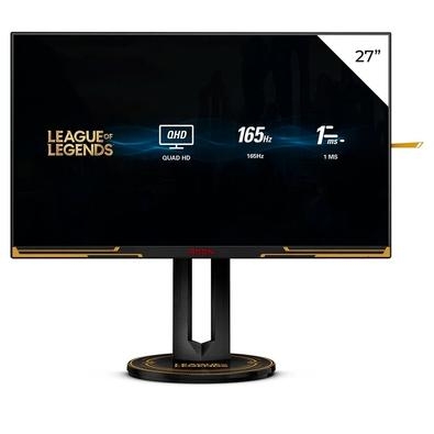 Monitor Gamer AOC League of Legends 27 QHD, RGB, 165Hz, 1ms, IPS, HDMI/DisplayPort, G-Sync, 129% sRGB, HDR 400, Preto e Amarelo   AGON PRO LEAGUE OF L