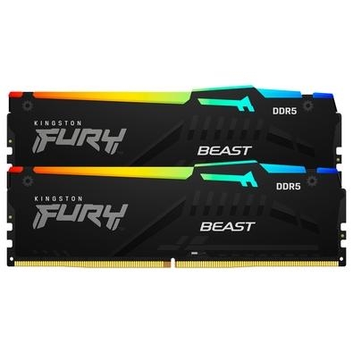 Memória Kingston Fury Beast, RGB, 32GB, 5200MHz, DDR5, CL40 A FURY KF552C40BBAK2-32 é um Kit de módulos de memória 2G x 64 bits (2 x 16 GB) DDR5-5200 