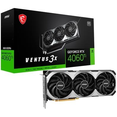 Placa de Vídeo RTX 4060 Ti Ventus MSI NVIDIA GeForce,  8 GB GDDR6, DLSS, Ray Tracing O VENTUS traz uma experiência fundamentalmente sólida para usuári