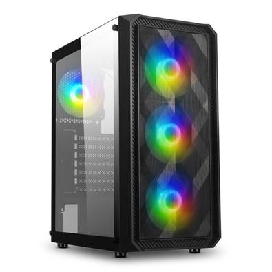 Gabinete Gamer 1Life C Glare   Para PC E-ATX com sistema de iluminação RGB. Apresenta painel frontal em malha metálica e painel lateral em vidro tempe