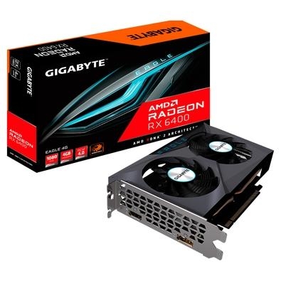 Placa de Vídeo RX 6400 EAGLE AMD   Sistema de Resfriamento WINDFORCE 2X Possui dois ventiladores de lâmina exclusivos, rotação alternativa, tubos de c