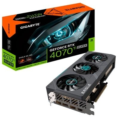 Placa de Vídeo RTX 4070 Ti Super Gigabyte Eagle OC   Sistema de Resfriamento WINDFORCE Possui três ventiladores de lâmina exclusivos de 80 mm, rotação