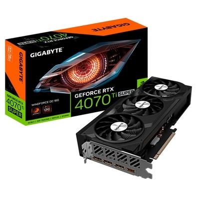 Placa de Vídeo RTX 4070 Ti Super   Sistema de resfriamento WINDFORCE Possui três ventoinhas de lâmina exclusivas de 80 mm, rotação alternada, 8 tubos 