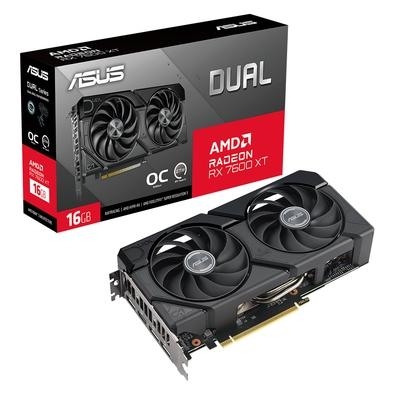 Placa de Vídeo RX 7600 XT ASUS AMD Radeon Dual O16G   2x Fans. 2x Diversão ASUS Dual Radeon RX 7600 XT combina desempenho térmico dinâmico com ampla c