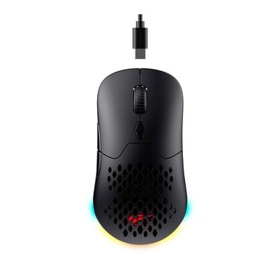 Mouse Gamer Sem Fio Havit MS963WB   Conexão Tri-Mode Três modos de conexões: 2,4G, Bluetooth 5.0 e por cabo USB-C. As conexões podem ser alternadas fa