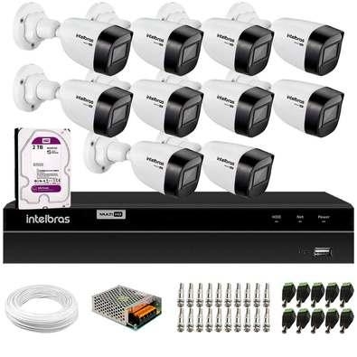 Kit 10 Câmeras VHD 1120 B G6 e DVR Intelbras, HD 2TB, App, Fonte, Cabos E Acessórios