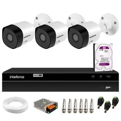 Kit 3 Câmeras VHD 3120 B G6 + DVR Intelbras + HD 2 TB + App + Fonte, Cabos e Acessórios  ITENS INCLUSOS NO KIT 01 - DVR Stand Alone Multi HD Intelbras