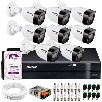 Kit 8 Câmeras VHD 1120 B G6 + DVR Intelbras + HD 2 TB + App + Fonte, Cabos e Acessórios  ITENS INCLUSOS NO KIT 01 - DVR Intelbras MHDX 1108 Multi HD -