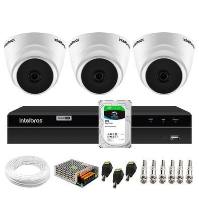 Itens Inclusos No Kit 01 - DVR Intelbras 4 canais MHDX 1204 Com Detecç,ã,o Inteligente de Movimento 03 - Câ,meras VHD 1120 D G6 Intelbras 20m de Infra