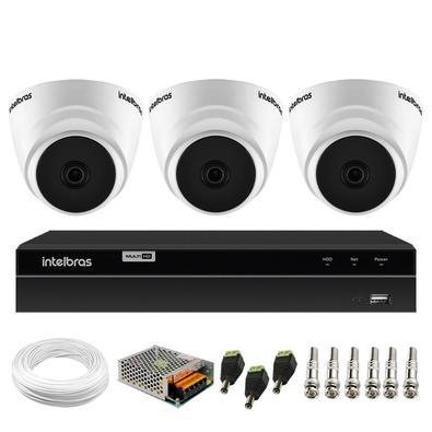 Itens Inclusos No Kit 01 - DVR Intelbras 4 canais MHDX 1204 Com Detecç,ã,o Inteligente de Movimento 03 - Câ,mera Intelbras VHL 1120 D, HD 720p, Dome, 