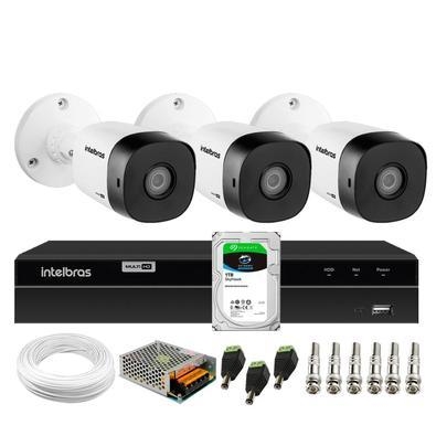 Itens Inclusos No Kit 01 - DVR Intelbras 4 canais MHDX 1204 Com Detecç,ã,o Inteligente de Movimento 03 - Câ,mera Intelbras VHL 1220 B Full HD 1080p Bu