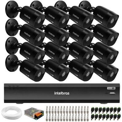 Kit 16 Câmeras Black Bullet Intelbras VHD 1220 B G6 Full HD 1080p + DVR iMHDX 3016 Intelbras + Conectores e Acessórios