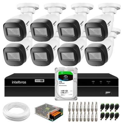 Kit 8 Câmeras Intelbras VHD 1130 B HD 720p Bullet com Lente 2.8mm Visão Noturna 30m Resistente à Chuva IP67 + DVR 8 canais MHDX 1208 Detecção Intelige