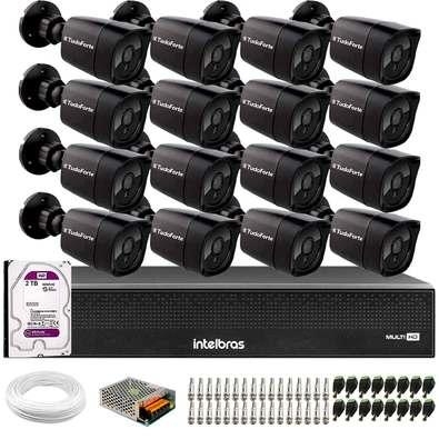 Kit 16 Câmeras Tudo Forte TF 1220 B Black Full HD 1080p Bullet com Visão Noturna 20M Proteção IP66 + Dvr Intelbras MHDX 3116-C 16 Canais + HD 2TB Purp