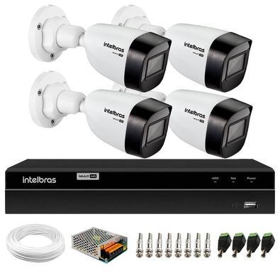 Kit 4 Câmeras Intelbras VHD 1130 B HD 720p Bullet com Lente 2.8mm Visão Noturna 30m Resistente à Chuva IP67 + DVR Intelbras MHDX 1204 4 CanaisNós da T