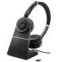 Headset sem fio Evolve 75 Stereo ms, Link 370 e Base recarregamento (usb)