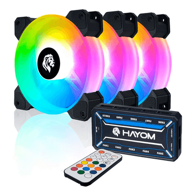 O kit possui 3 fan coolers rgb de 12 cm, com conector de 6 pinos, com controladora e controle remoto (6 pinos + molex).  Alto fluxo de ar e super sile