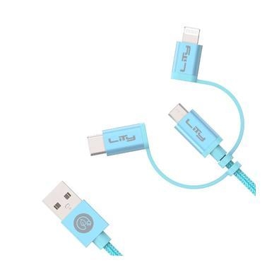 Principais características:cabo usb tipo-a 3 em 1 lightning/micro usb/tipo-c azul- lityos cabos de dados e carregamento lity chrono cr, são mais segur