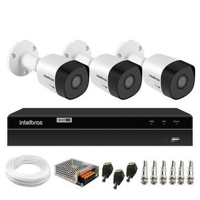 Kit 3 Câmeras Bullet HD 720p VHD 3130 B G6 3,6mm - 30m IP67 + DVR Gravador de Video Inteligente Intelbras MHDX 1204 4 Canais H.265+  Nós da Tudo Forte