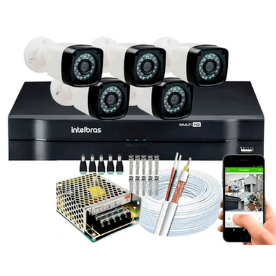 Acesso via smartphone e computador     conteúdo   01 dvr intelbras mhdx full hd 5x1 de 08 canais 05 cãmera hd 720p importada 1mp bullet ahd  01 fonte 