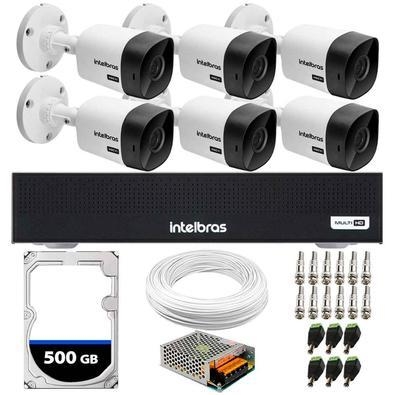 Kit 6 câmeras intelbras vhc 1120 b bullet hd 720p hdcvi visão noturna 20m proteção ip66 + dvr gravador de vídeo mhdx 1008-c 8 canais + hd 500gb  nós d