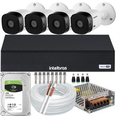 Kit cftv de alta definição intelbras hd com 4 câmeras   acesso via smartphone e computador   conteúdo   01 dvr intelbras mhdx 1008-c 4x1 de 08 canais 