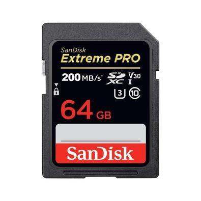 Sandisk cartão de memória sdxc 64gb extreme pro classe de velocidade de vídeo v30 velocidade de leitura de até 200mbs classe velocidade padrão c10 bar