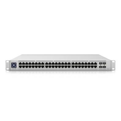 O ubiquiti unifi usw-enterprise-48-poe é um switch multi-giga de camada 3 com 48 portas rj-45 de 2.5 gbe e poe+, 04 portas sfp+ de 10g, além da entrad