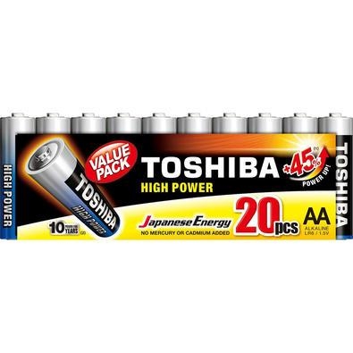 Caracteristicas:  - marca: toshiba - modelo: lr6gcp mp-20cn especifições: - tipo: alcalina - 1,5v - blister com 20 unidades conteúdo da embalagem: - 2