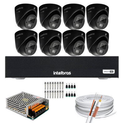 Kit cftv 8 cameras de segurança intelbras vhd 3220 c/ audio microfone full hd dvr mhdx 8ch  conteúdo 01 dvr intelbras mhdx 8ch 1008c 1080p de 08 canai