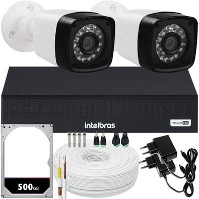 Kit cftv de alta definição com 2 câmeras  acesso via smartphone e computador conteúdo 01 dvr intelbras mhdx 1004-c 4x1 de 04 canais  02 câmeras import