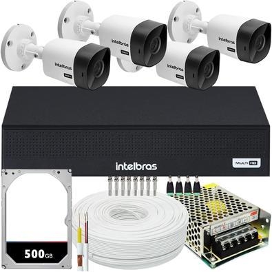 Kit cftv de alta definição intelbras hd com 4 câmeras   acesso via smartphone e computador  conteúdo 01 dvr intelbras mhdx 1008-c 4x1 de 08 canais 04 