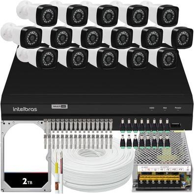 Kit cftv de alta definição com 16 câmeras  acesso via smartphone e computador conteúdo 01 dvr intelbras mhdx 1216 5x1 de 16 canais 16 câmeras importad