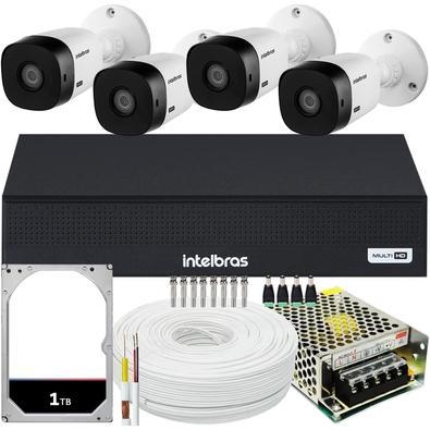 Kit cftv de alta definição intelbras full hd com 4 câmeras   acesso via smartphone e computador  conteúdo 01 dvr intelbras mhdx 1004-c 4x1 de 04 canai