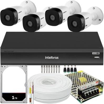 Kit cftv de alta definição intelbras full hd com 4 câmeras  acesso via smartphone e computador  conteúdo 01 dvr intelbras mhdx 3008-c 5x1 de 08 canais