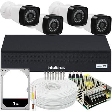 Kit cftv de alta definição com 4 câmeras  acesso via smartphone e computador conteúdo 01 dvr intelbras mhdx 1008-c 4x1 de 08 canais 04 câmeras importa