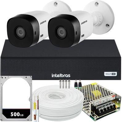 Kit cftv de alta definição intelbras full hd com 2 câmeras  acesso via smartphone e computador  conteúdo 01 dvr intelbras mhdx 1004-c 4x1 de 04 canais