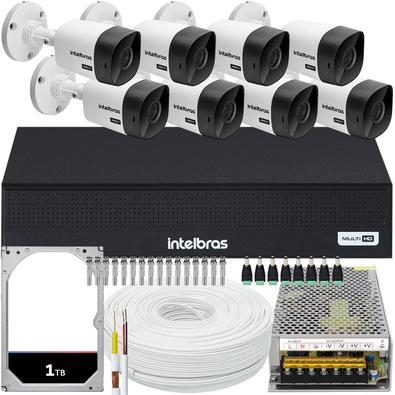 Kit cftv de alta definição intelbras hd com 8 câmeras   acesso via smartphone e computador conteúdo  01 dvr intelbras mhdx 1008-c 4x1 de 08 canais  08