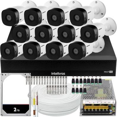 Kit cftv de alta definição intelbras full hd com 12 câmeras  acesso via smartphone e computador conteúdo 01 dvr intelbras mhdx 1016-c 5x1 de 16 canais