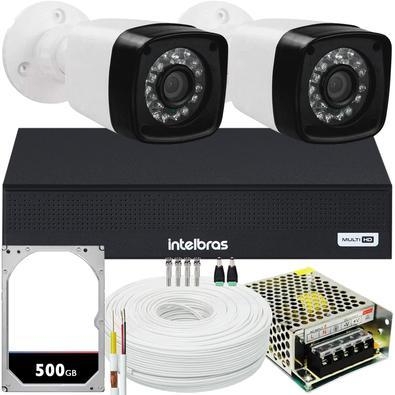 Kit cftv de alta definição com 2 câmeras  acesso via smartphone e computador conteúdo 01 dvr intelbras mhdx 1004-c 4x1 de 04 canais  02 câmeras import