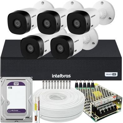 Kit cftv de alta definição intelbras full hd com 5 câmeras  acesso via smartphone e computador  conteúdo 01 dvr intelbras mhdx 1008-c 4x1 de 08 canais