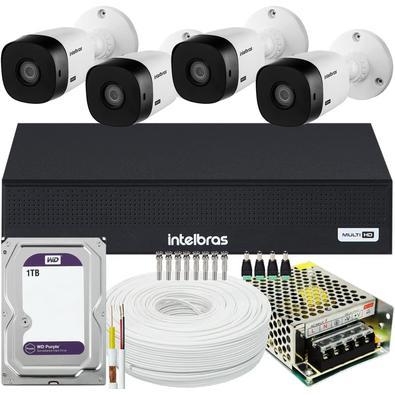 Kit cftv de alta definição intelbras full hd com 4 câmeras   acesso via smartphone e computador  conteúdo 01 dvr intelbras mhdx 3004-c 5x1 de 04 canai