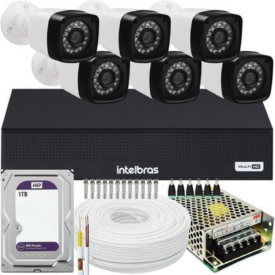 Kit cftv de alta definição com 6 câmeras   acesso via smartphone e computador conteúdo 01 dvr intelbras mhdx 1008-c 4x1 de 08 canais  06 câmeras impor