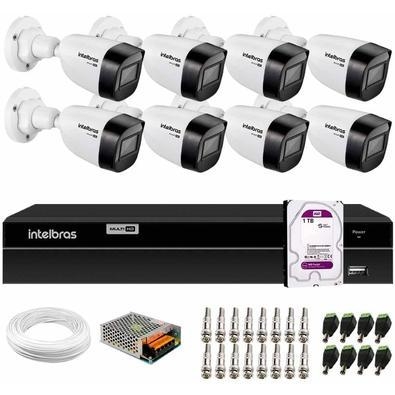 Descrição do produto  itens inclusos no kit 01 - drv intelbras mhdx 1208 8 canais 08 - câmeras intelbras vhd 1130 b 01 - cabo coaxial flexível 80% mal