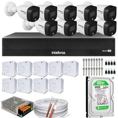 Descrição kit 9 câmeras intelbras que filma colorido mesmo em escuridão total. as câmeras são em resolução 1080p 2 megapixel full hd.   vantagens dest