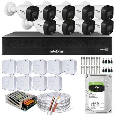 Descrição kit 9 câmeras intelbras que filma colorido mesmo em escuridão total. as câmeras são em resolução 1080p 2 megapixel full hd.   vantagens dest