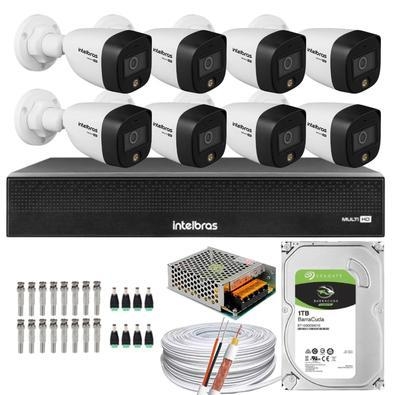 Descrição kit 8 câmeras intelbras que filma colorido mesmo em escuridão total. as câmeras são em resolução 1080p 2 megapixel full hd.   vantagens dest