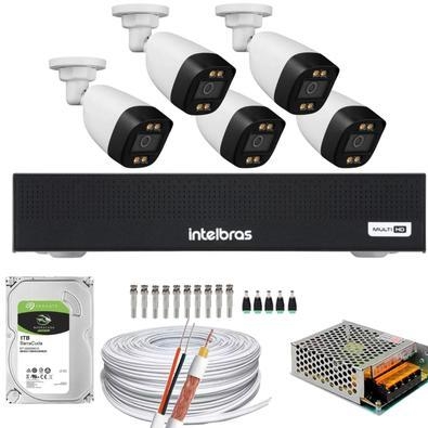 Itens inclusos: 01 dvr stand alone 8 canais 1008c intelbras 05 câmeras importada fullhd colorida visão noturna colorida 2.8mm 01 hd 1tb 01 cabo coaxia