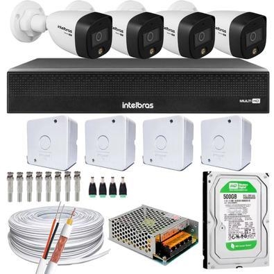 Descrição kit 4 câmeras intelbras que filma colorido mesmo em escuridão total. dvr intelbras modelo 1008-c com 8 entradas. as câmeras são em resolução